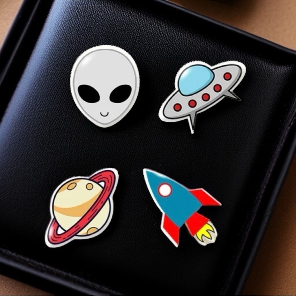 Blast Off into Style with Galactic Stud Earrings! 👽🛸🚀 Set of Two Pairs of Studs!